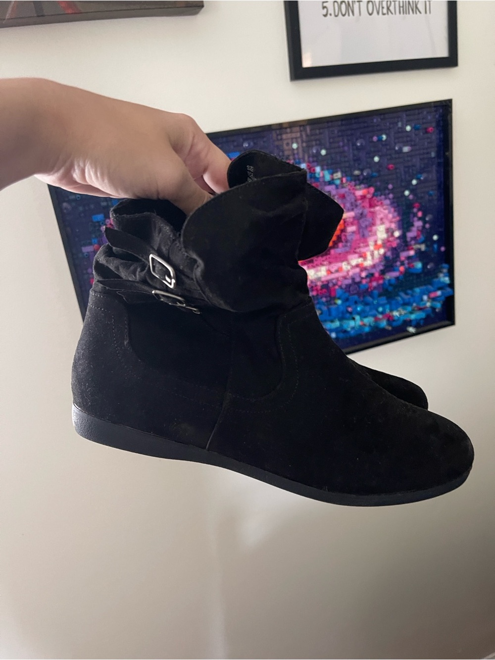 True Craft Black Suede Slouch Ankle Boots with Buckle